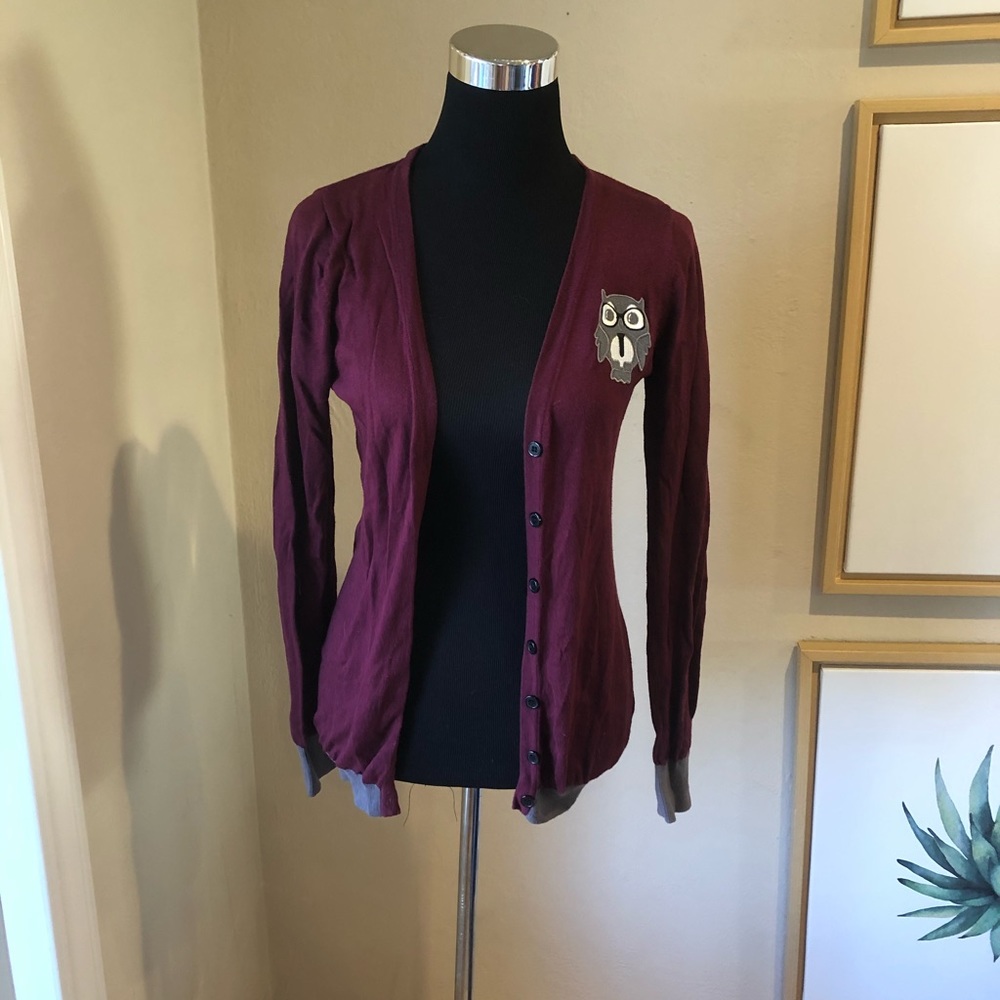 Owl Maroon Cardigan